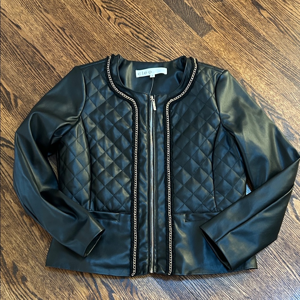 Cleo Black Quilted Jacket with Chain Detail - Picture 2 of 12